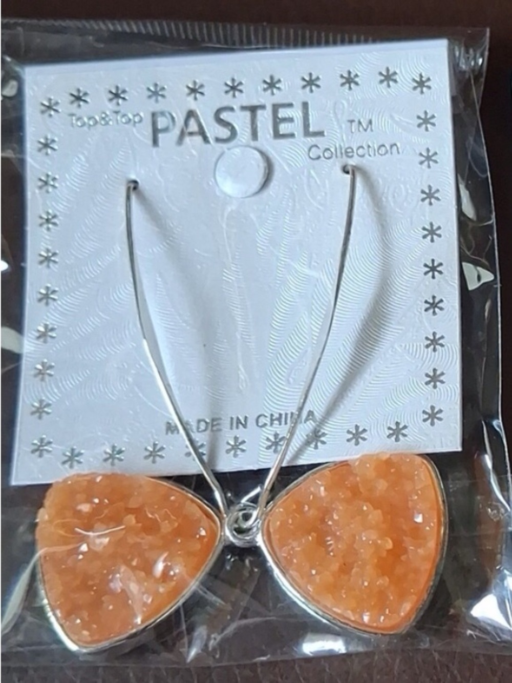Pastels Peach Druzy Triangle Drop Earrings